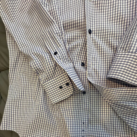 David‎ Donahue Dress Shirt Mens Blue White Checkered Button Up Shirt 17.5 32/33 - Picture 5 of 8
